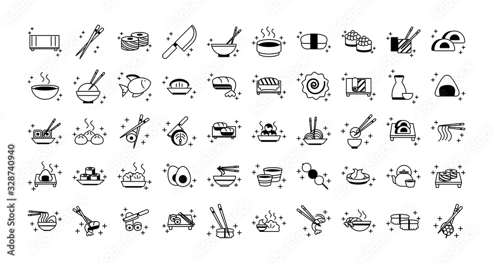 sushi oriental menu icons set line style icon
