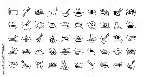 Fotografia sushi oriental menu icons set line style icon