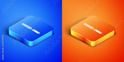 Isometric Chisel tool for wood icon isolated on blue and orange background. Square button. Vector Illustration
