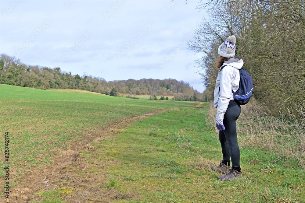 Hiker on route to Roche Abbey, from Laughton-on-le-Morthen, Rotherham, England. Hiker on route to Roche Abbey, from Laughton-on-le-Morthen, Rotherham, England.