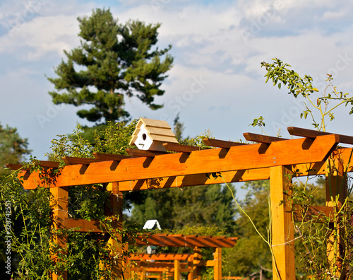 Birdhouse on a trellis