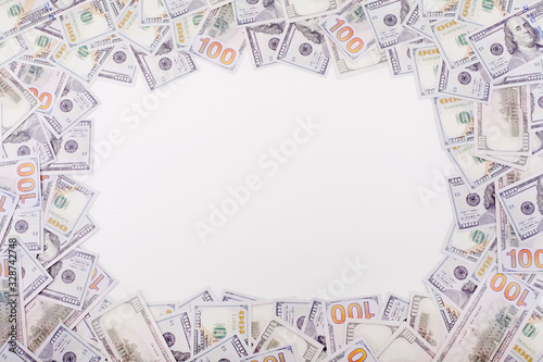 Dollars on a white background, with space for text, with copy space. Concept backgrounds for financial topics, savings and salary.