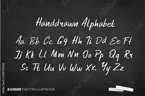 English alphabet letter Latin on chalk Chalkboard. Illustration in vector
