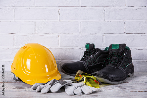 Fototapeta A protective helmet is necessary on any construction site.