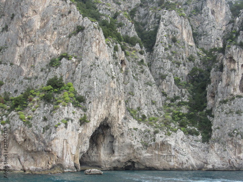 View of Grotta Bianca, or the White Grotto, on Capri, Italy which has the rock formation that resembles the Virgin Mary 