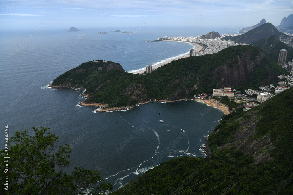 panoramic views of Copacabana beach from the observation deck of the Sugarloaf