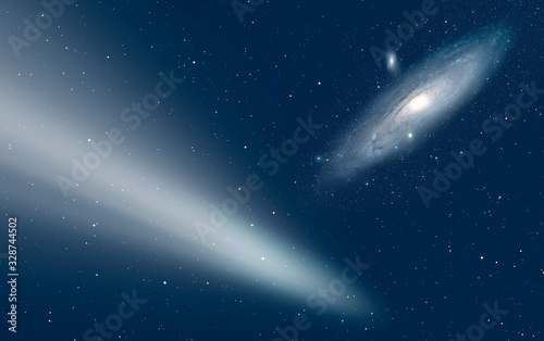 Fototapeta Naklejka Na Ścianę i Meble -  Comet on the space with Andromeda Galaxy 