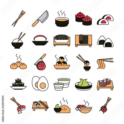 sushi oriental menu icons set line and fill style icon photo