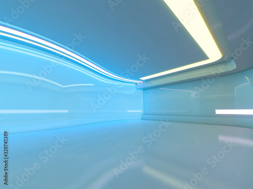 Abstract modern architecture background, empty open space interior. 3D