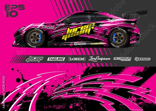 Car graphic livery design vector. Abstract stripe racing background for wrap race car, rally, drift car, cargo van, pickup truck and adventure vehicle. Full vector Eps 10.