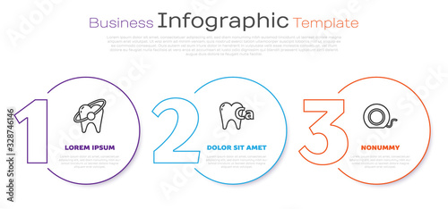 Set line Tooth whitening concept, Calcium for tooth and Dental floss. Business infographic template. Vector