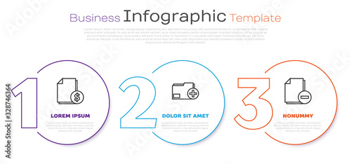 Set line Finance document, Add new folder and Document with minus. Business infographic template. Vector