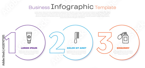Set line Cream or lotion cosmetic tube, Hairbrush and Aftershave bottle with atomizer. Business infographic template. Vector
