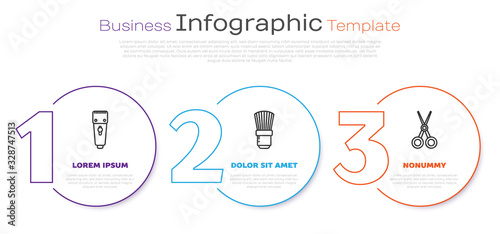 Set line Electrical hair clipper or shaver, Shaving brush and Scissors hairdresser. Business infographic template. Vector