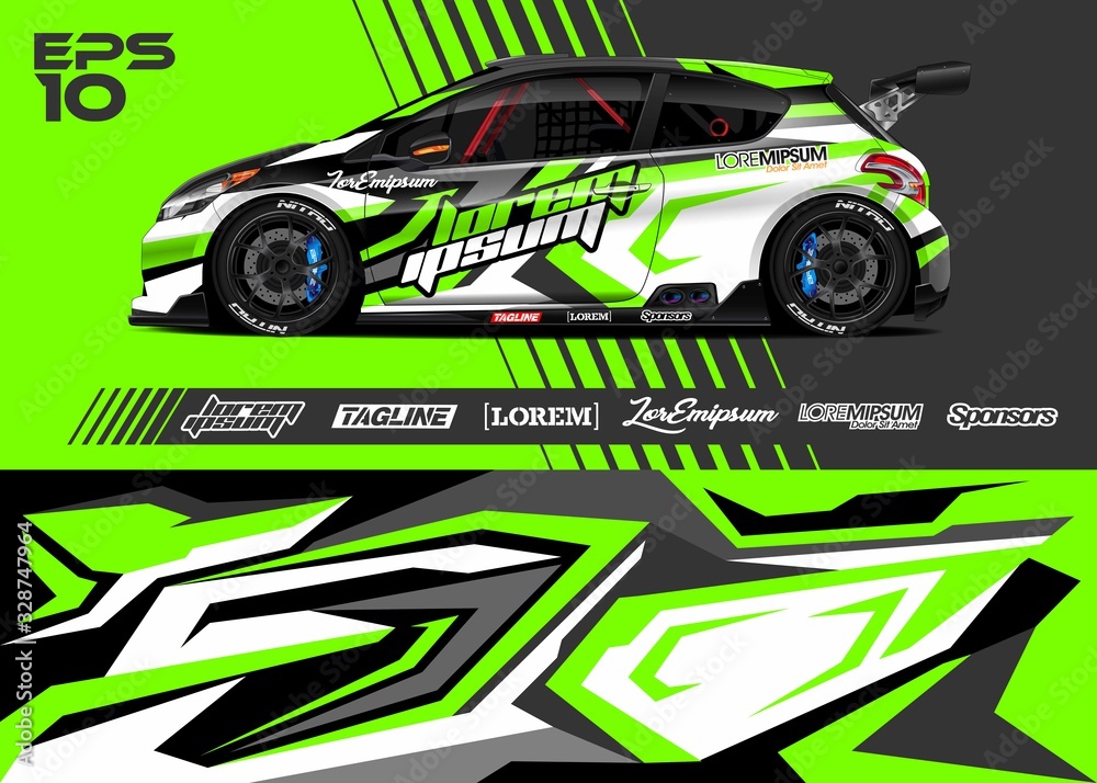 Car graphic livery design vector. Abstract stripe racing background for wrap race car, rally, drift car, cargo van, pickup truck and adventure vehicle. Full vector Eps 10.