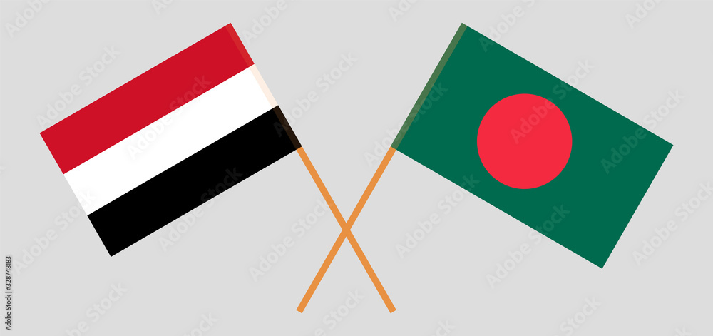 Crossed flags of Bangladesh and Yemen Crossed flags of Bangladesh and Yemen