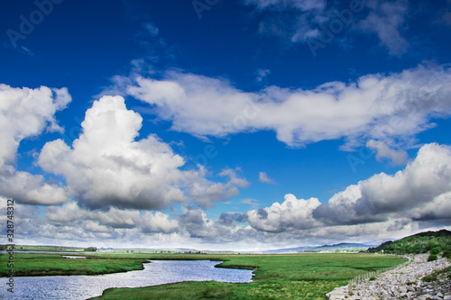Scottish Landscape with Clouds over a River Leading to the Sea