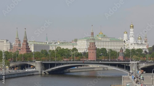 Sunny summer day moscow river bay kremlin.