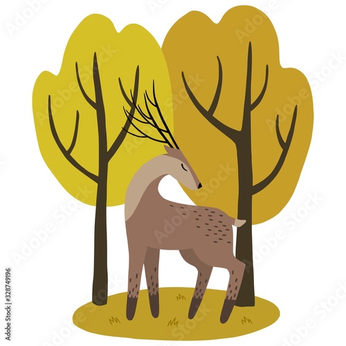 Deer and autumn trees. Vector illustration.