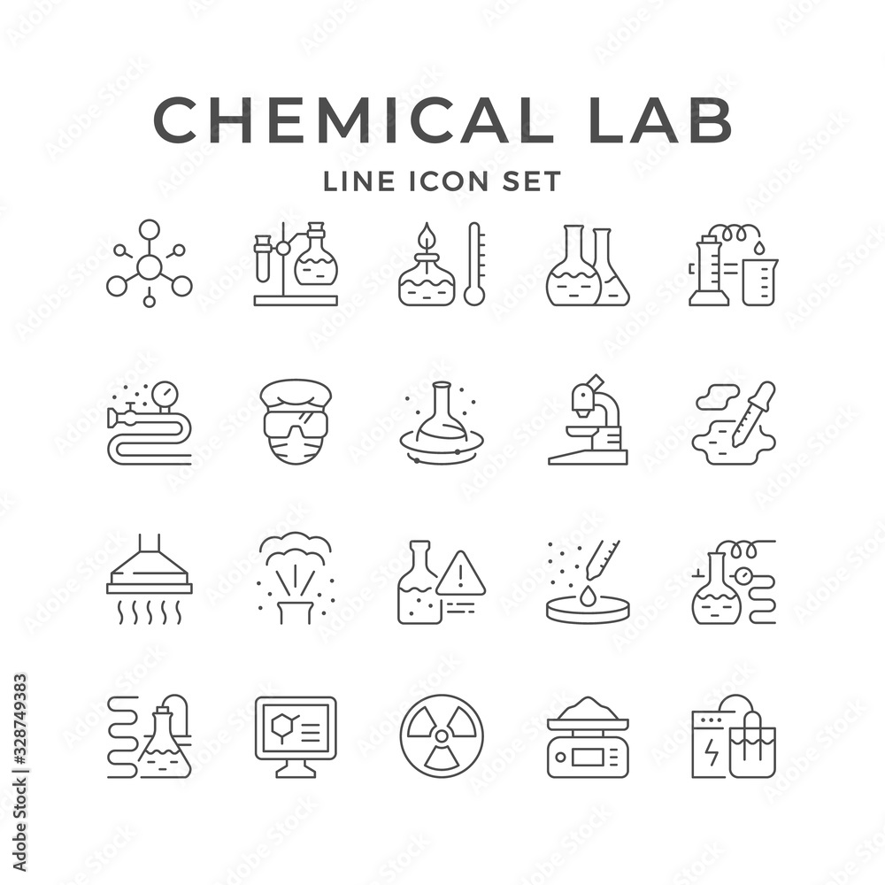 Set line icons of chemical lab