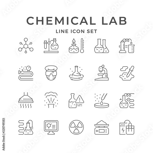 Set line icons of chemical lab
