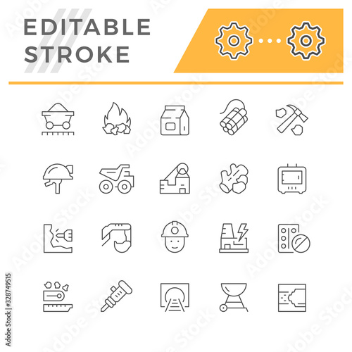 Set line icons of coal and charcoal