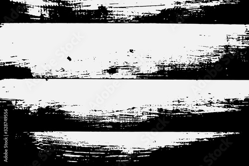 Abstract black white image with long and short intermittent lines made by brush. A monochrome image drawn by hand. Dirty shabby smears of black paint. Vector eps illustration.