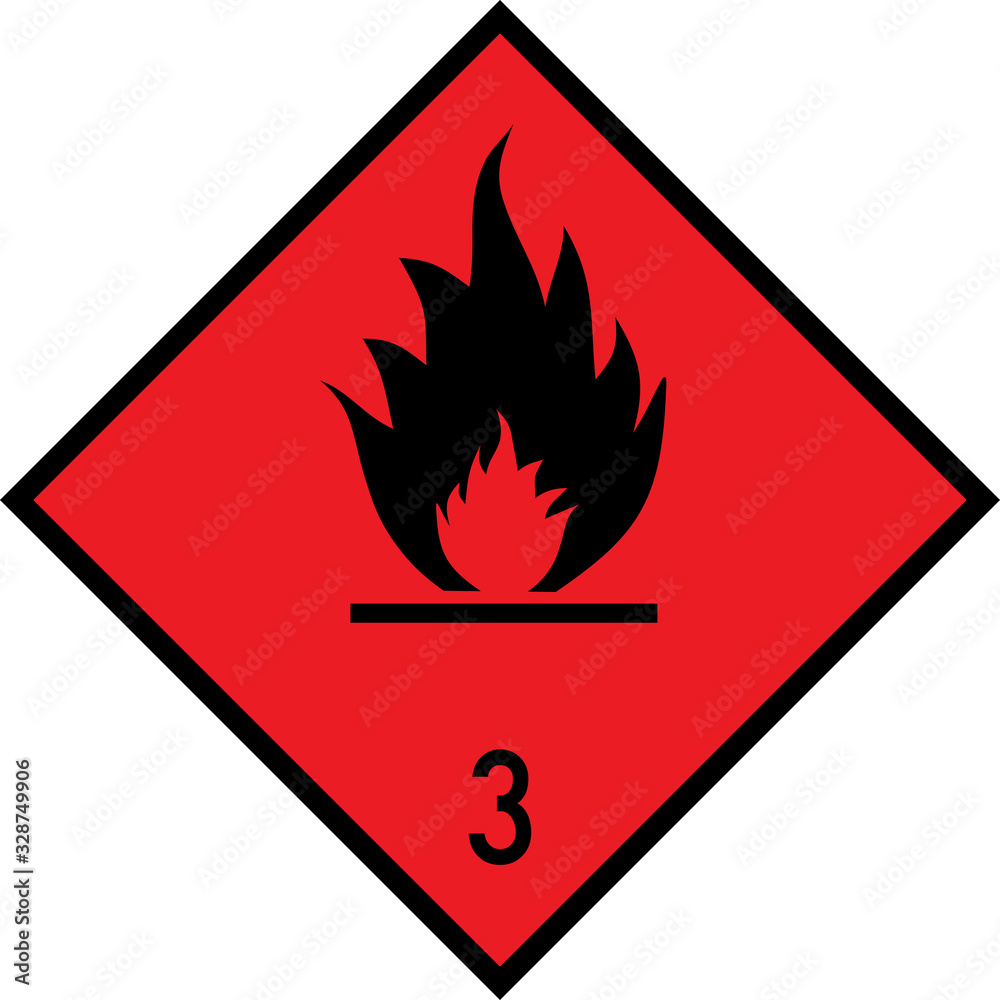 Dangerous goods placards class 3. Flammable liquids sign. Red on black. Dangerous goods placards class 3. Flammable liquids sign. Red on black.