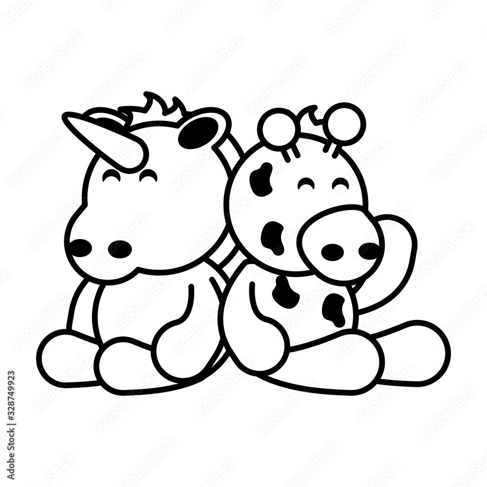 Obraz premium giraffe and unicorn on white background, baby toys