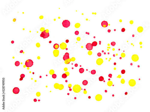 Colorful watercolor dots on the background.