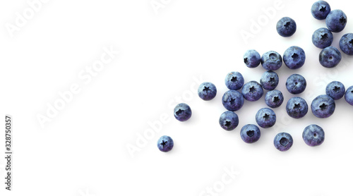 Fresh blueberries isolated on white background. Top view