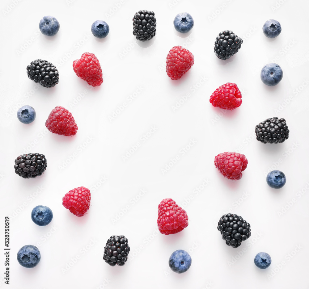 Frame of fresh berries on white background. Top view Frame of fresh berries on white background. Top view