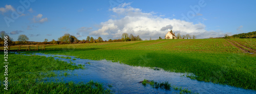 The flooded fields of St Hubert's Church at Idsworth, Hampshire photo