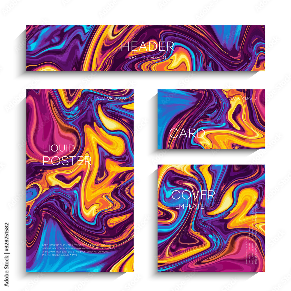 Obraz premium Abstract liquid painting, can be used as a trendy background for wallpapers, posters, cards, invitations, websites. Modern artwork. Marble effect painting. Mixed blue, purple and red paints. EPS 10 ve