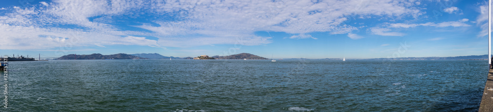 San Francisco Panorama - View of the Golden Gate Bridge and Alcatraz