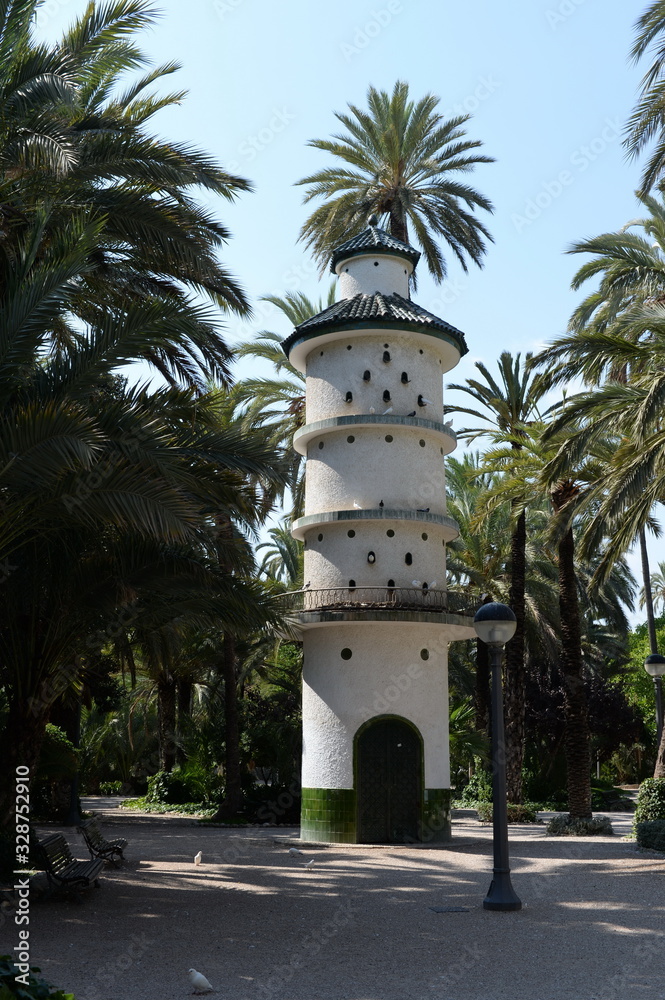 The dovecote tower in the Municipal Park of Elche. Spain
