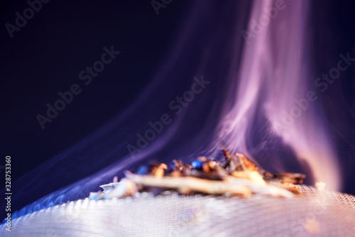 Muscatel sage spreads a pleasant scent after lighting and is therefore very suitable for smoking meat and fish, photographed in the studio. photo