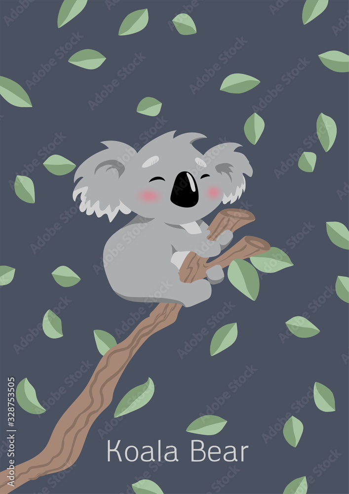 Cute australian flat style koala, kids illustration, print for t-shirt and notepad