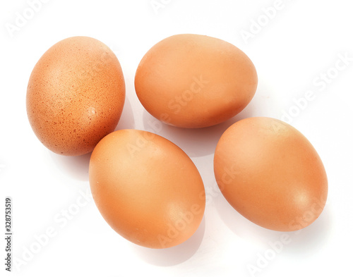 Fresh eggs isolated on white background.