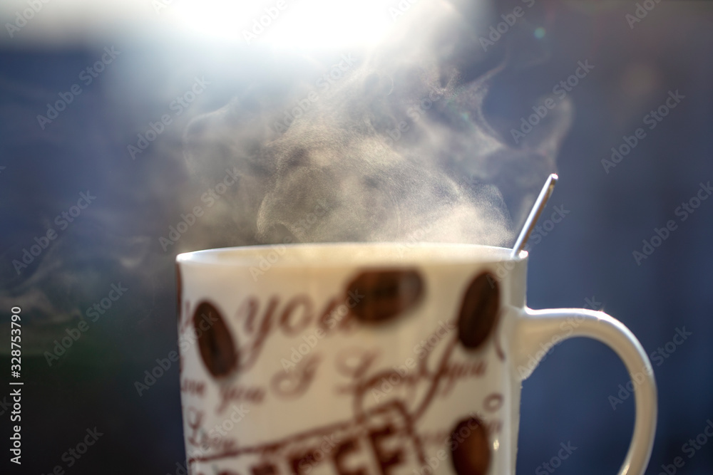 Tea evaporation close up with blurry background at sunrise Stock Photo ...