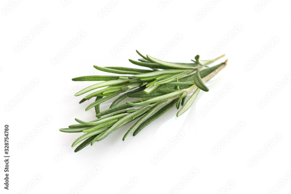 Fototapeta premium Fresh green rosemary sprig isolated on a white background