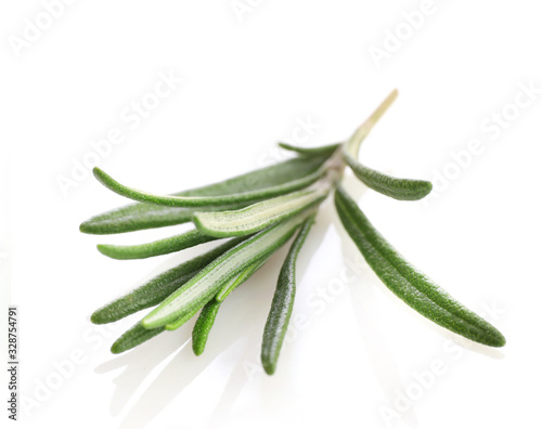 Fresh green rosemary sprig isolated on a white background