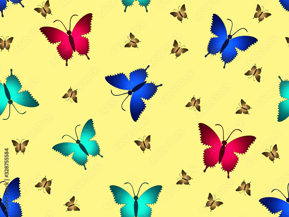 butterflies in a repeating pattern on a beige background