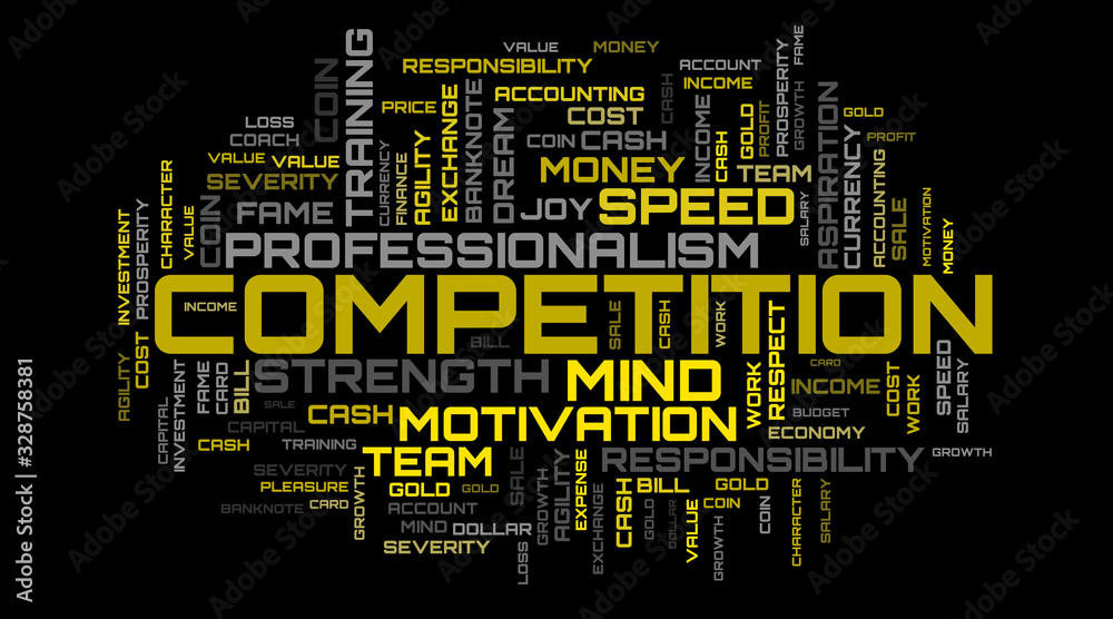 Yellow word cloud illustration for sport and motivation