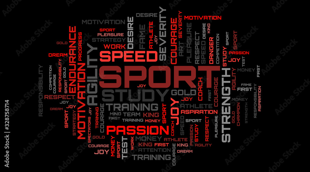 Illustration of a red word cloud for sport and motivation