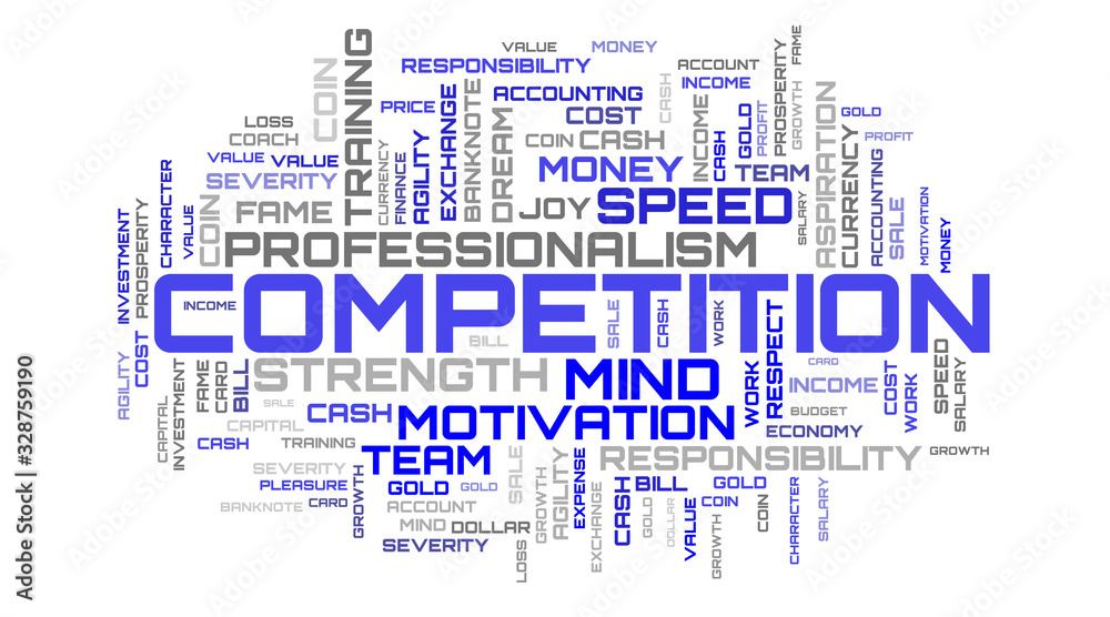 Competition word cloud concept. Abstract blue word collage background