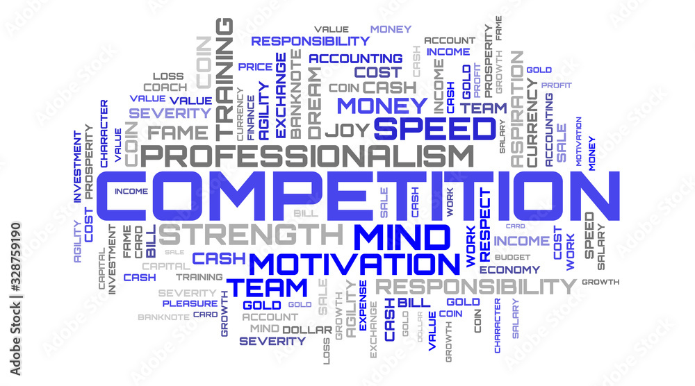 Competition word cloud concept. Abstract blue word collage background Competition word cloud concept. Abstract blue word collage background