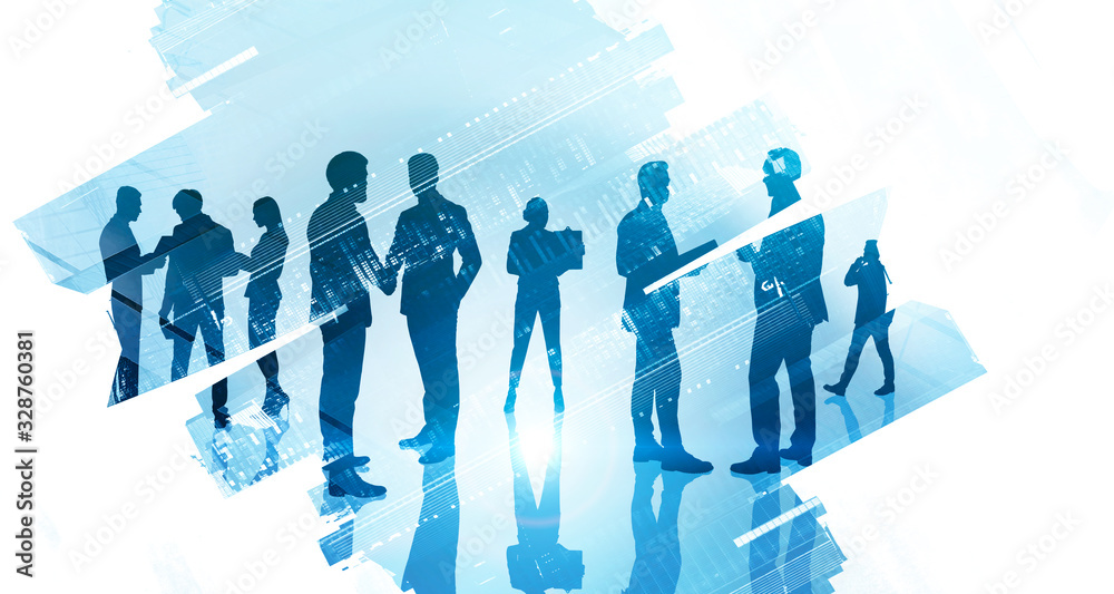 Teamwork and communication, people in city Teamwork and communication, people in city