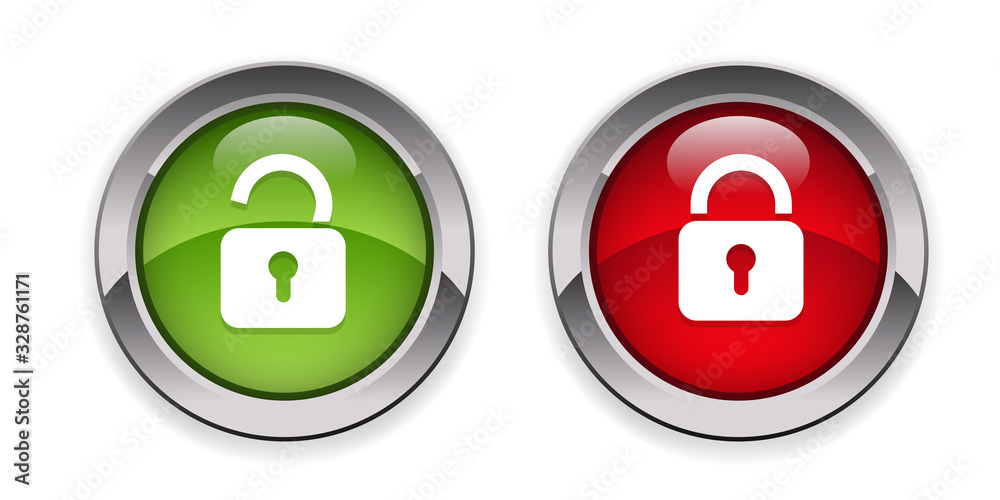 lock unlock silver metallic glossy icons, red, green set of modern design buttons isolated on white background lock unlock silver metallic glossy icons, red, green set of modern design buttons isolated on white background