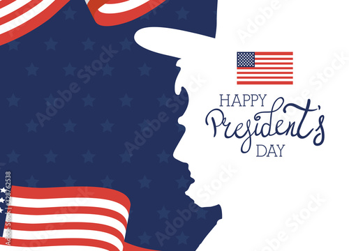 happy presidents day with lettering and usa flag